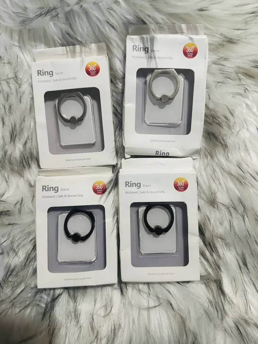 4 Universal Ring Stand Kickstand Holder, Silver & Black, 360° Rotation